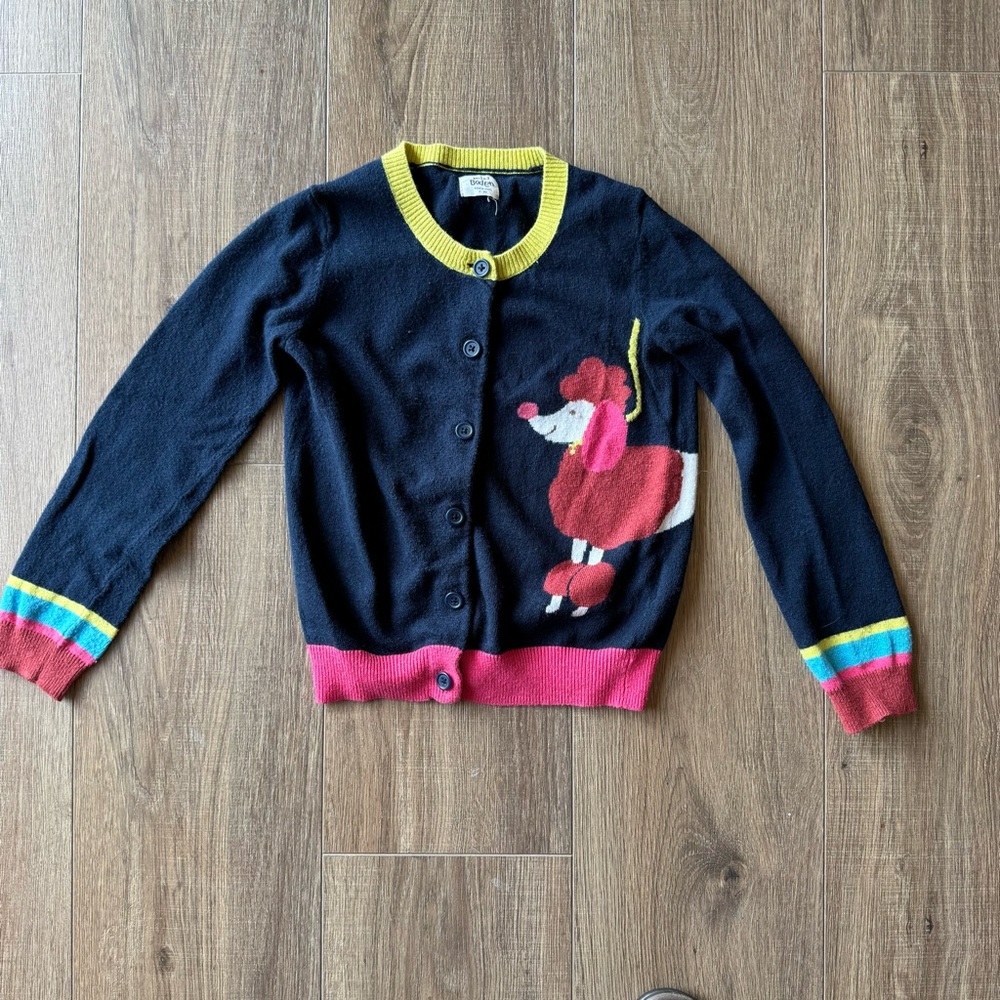 Boden Navy Cardigan with Yellow Trim (Sz 7-8)
